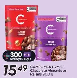 Sobeys COMPLIMENTS Milk Chocolate Almonds or Raisins offer