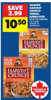 Real Canadian Superstore QUAKER HARVEST CRUNCH CEREAL JUMBO SIZE, 1.2/1 offer