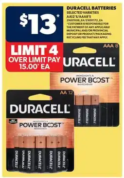Real Canadian Superstore DURACELL BATTERIES, AA12'S/AAA8'S offer