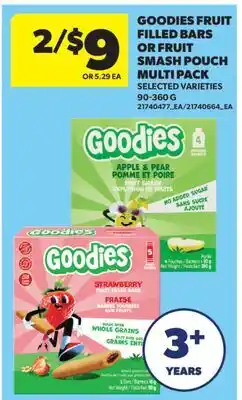 Real Canadian Superstore GOODIES FRUIT FILLED BARS OR FRUIT SMASH POUCH MULTI PACK offer