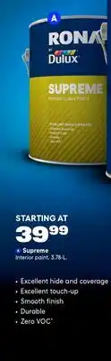 RONA Supreme Interior paint. 3.78-L offer