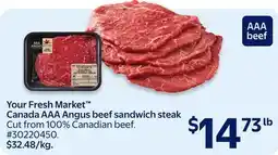 Walmart Your Fresh Market Canada AAA Angus beef sandwich steak offer