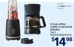 Walmart Mainstays 5-Cup coffee maker or personal blender offer