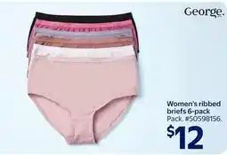 Walmart Women's ribbed briefs 6-pack offer