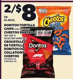 Independent Grocer DORITOS TORTILLA CHIPS, 210/235 G OR CHEETOS SNACKS offer