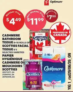 Independent Grocer CASHMERE BATHROOM TISSUE, 8=16 ROLLS OR SCOTTIES FACIAL TISSUE, 6'S offer