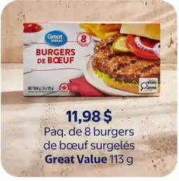 Walmart Paq. de 8 burgers de bœuf surgelés Great Value offer