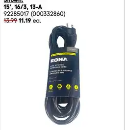 RONA Black outdoor extension cords offer