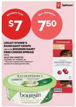 Real Canadian Superstore Lesley Stowe's Raincoast Crisps or Boursin Dairy Free Cheese Spread offer