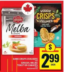 Food Basics Dare Crisps Crackers / Grissol Melba Toast or Canapés offer