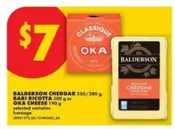 No Frills Balderson Cheddar, Bari Ricotta, Oka Cheese offer