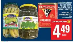 Food Basics Cedar Pickled Cucumbers, Marinades or Grape Leaves / Phoenicia Corned Beef offer