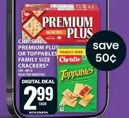 Food Basics Christie Premium Plus or Toppables Family Size Crackers offer