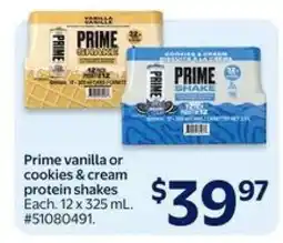 Walmart Prime vanilla or cookies & cream protein shakes offer