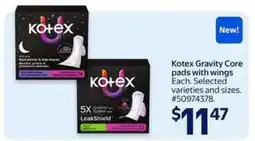 Walmart Kotex Gravity Core pads with wings offer