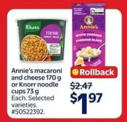 Walmart Annie's macaroni and cheese 170 g or Knorr noodle cups 73 g offer