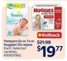 Walmart Pampers 6x or 7x or Huggies 10x wipes offer