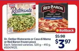 Walmart Dr. Oetker Ristorante or Casa Di Mama or Red Baron frozen pizza offer