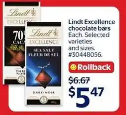 Walmart LINDT EXCELLENCE CHOCOLATE BARS offer