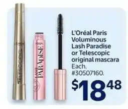 Walmart L'Oréal Paris Voluminous Lash Paradise or Telescopic Original Mascara offer
