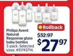 Walmart Philips Avent Natural Response glass baby bottles 3-pack offer