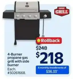 Walmart 4-Burner Propane Gas Grill with Side Burner offer