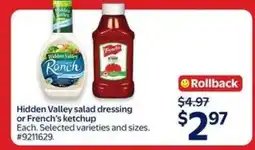 Walmart Hidden Valley salad dressing or French's ketchup offer