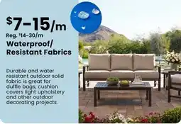 Fabricland Waterproof/Resistant Fabrics offer