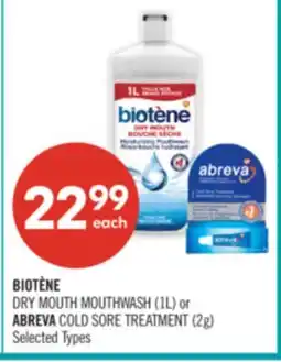 Shoppers Drug Mart BIOTÈNE DRY MOUTH MOUTHWASH (1L) or ABREVA COLD SORE TREATMENT (2g) offer