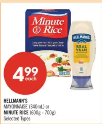 Shoppers Drug Mart HELLMANN'S MAYONNAISE (340mL) or MINUTE RICE (600g - 700g) offer