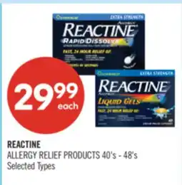 Shoppers Drug Mart REACTINE ALLERGY RELIEF PRODUCTS 40's - 48's offer