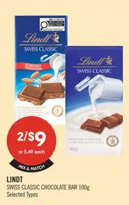 Shoppers Drug Mart LINDT SWISS CLASSIC CHOCOLATE BAR offer