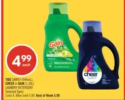 Shoppers Drug Mart TIDE SIMPLY (946mL), CHEER or GAIN (1.36L) LAUNDRY DETERGENT offer