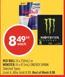 Shoppers Drug Mart RED BULL (4 x 250mL) or MONSTER (4 x 473mL) ENERGY DRINK offer