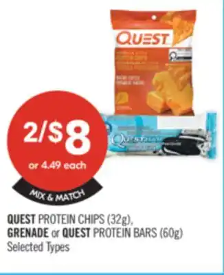 Shoppers Drug Mart QUEST PROTEIN CHIPS (32g), GRENADE or QUEST PROTEIN BARS (60g) offer