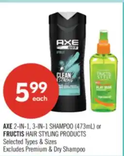 Shoppers Drug Mart AXE 2-IN-1, 3-IN-1 SHAMPOO (473mL) or FRUCTIS HAIR STYLING PRODUCTS offer
