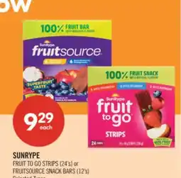 Shoppers Drug Mart SUNRYPE FRUIT TO GO STRIPS (24's) or FRUITSOURCE SNACK BARS (12's) offer