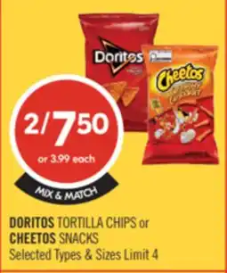 Shoppers Drug Mart DORITOS TORTILLA CHIPS or CHEETOS SNACKS offer