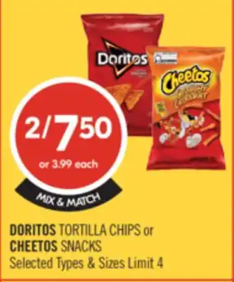 Shoppers Drug Mart DORITOS TORTILLA CHIPS or CHEETOS SNACKS offer