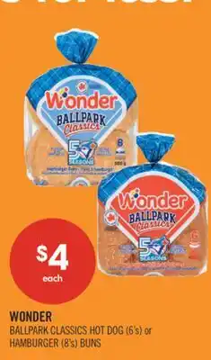 Shoppers Drug Mart WONDER BALLPARK CLASSICS HOT DOG (6's) or HAMBURGER (8's) BUNS offer