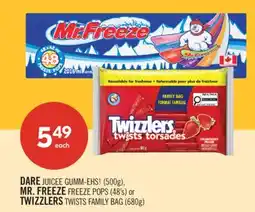 Shoppers Drug Mart DARE JUICEE GUMM-EHS! (500g), MR. FREEZE FREEZE POPS (48's) or TWIZZLERS TWISTS FAMILY BAG (680g) offer
