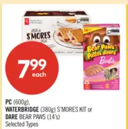 Shoppers Drug Mart PC (600g), WATERBRIDGE (380g) S'MORES KIT or DARE BEAR PAWS (14's) offer