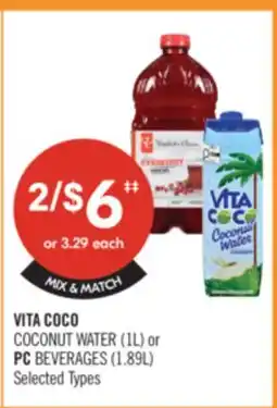 Shoppers Drug Mart VITA COCO COCONUT WATER (1L) or PC BEVERAGES (1.89L) offer