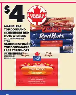 Independent City Market MAPLE LEAF TOP DOGS AND SCHNEIDERS RED HOTS WIENERS offer
