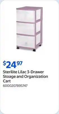 Walmart Sterilite Lilac 3-Drawer Stoage and Organization Cart offer