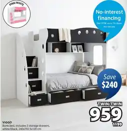 JYSK VIGGO Bunk bed includes 5 storage drawers, white/black offer