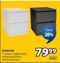 JYSK DURHAM 2-drawer nightstand, embossed finish offer