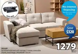JYSK VEJLBY Sectional sofa bed with storage offer