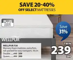 JYSK WELLPUR F30 Memory foam mattress offer