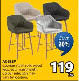 JYSK ADSLEV Counter stool, solid wood legs, 66 cm seat height offer